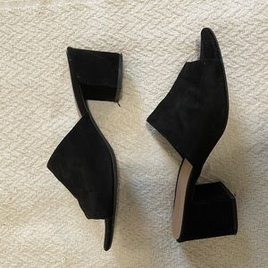 Black Suede Block Heel Mules Size 10